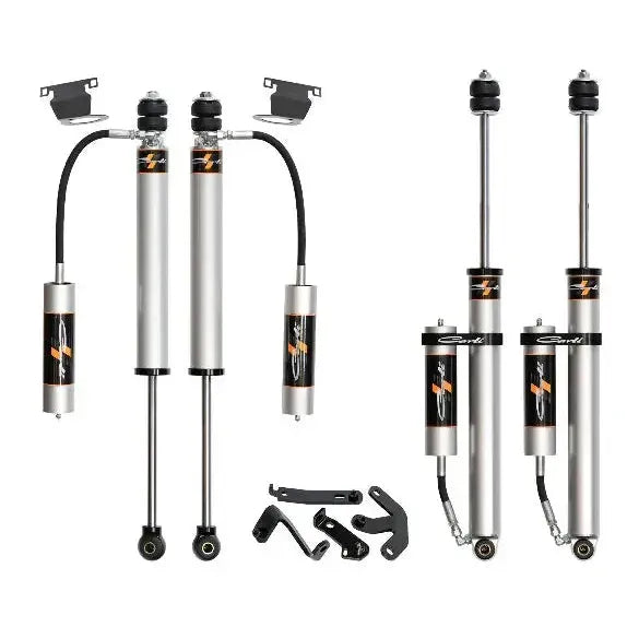 2005-2024 Powerstroke Carli Pathfinder 2.5 Level Height Remote Shocks & Reservoir Mounts (CS-FLVLSPKG-CS25RR-A)