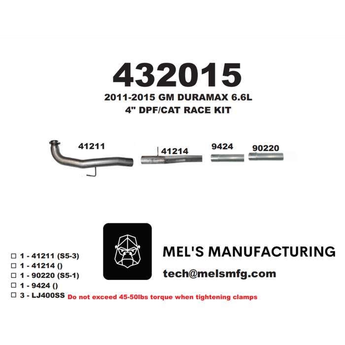 2011-2015 Duramax LML 4" Car & DPF Race Pipe w/ Muffler (431029) - Mel's Manufacturing
