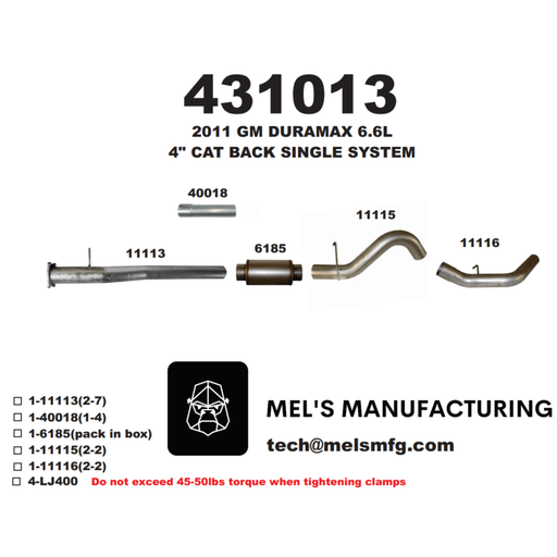 2011-2015 Duramax LML 4" Cat Back Exhaust w/ Muffler (431013) - Mel's Manufacturing