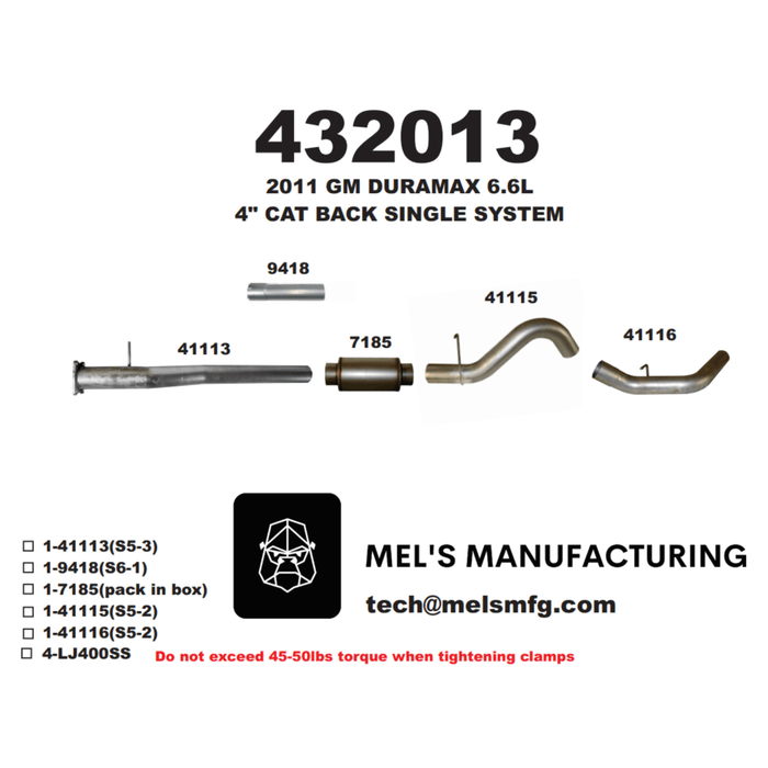 2011-2015 Duramax LML 4" Cat Back Exhaust w/ Muffler (431013) - Mel's Manufacturing