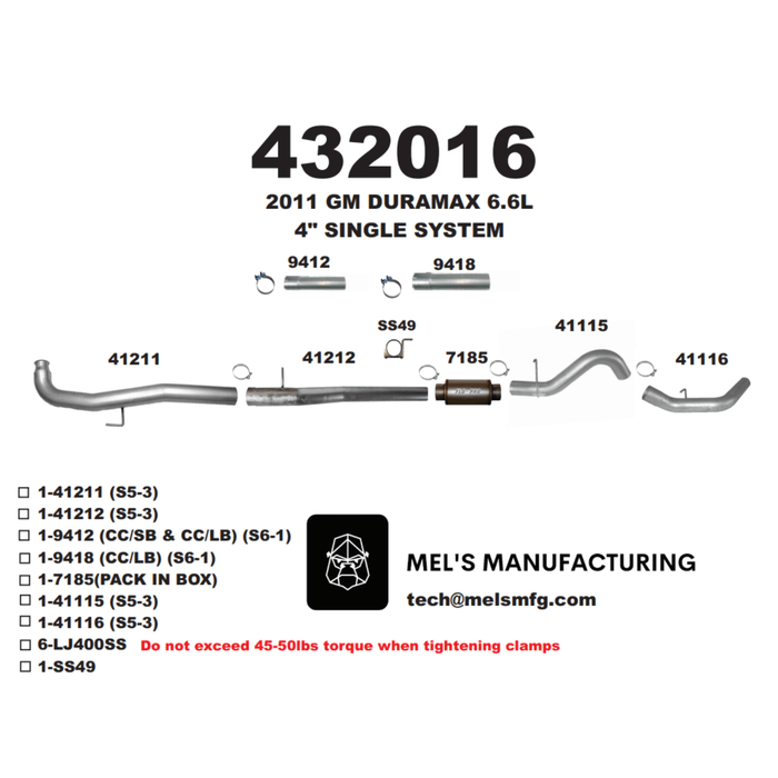 2011-2015 Duramax LML 4" Downpipe Back Exhaust w/ Muffler (431016) - Mel's Manufacturing