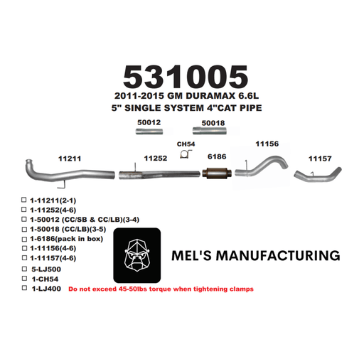 2011-2015 Duramax LML 5" Downpipe Back Exhaust w/ Muffler (531005) - Mel's Manufacturing