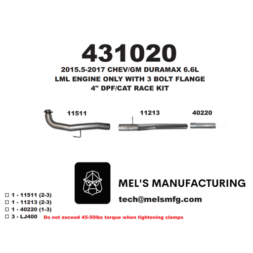 2015.5-2016 Duramax LML 4" Cat & DPF Race Pipe No Muffler (431020) - Mel's Manufacturing