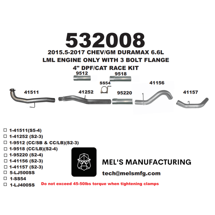 2015.5-2016 Duramax LML 5" Downpipe Back Exhaust No Muffler (531008) - Mel's Manufacturing