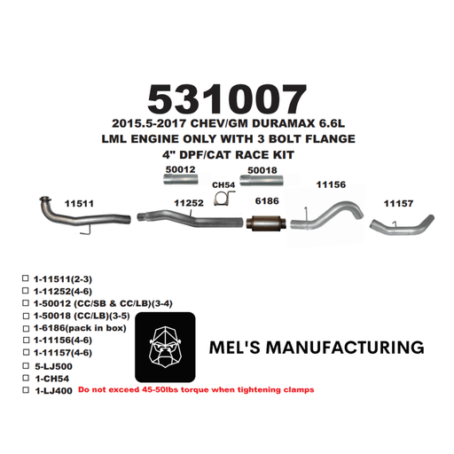 2015.5-2016 Duramax LML 5" Downpipe Back Exhaust w/ Muffler (531007) - Mel's Manufacturing