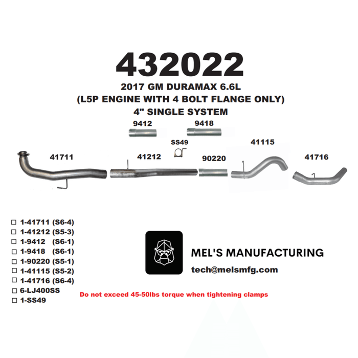 2017-2019 Duramax L5P 4" Downpipe Back Exhaust No Muffler (431022) - Mel's Manufacturing