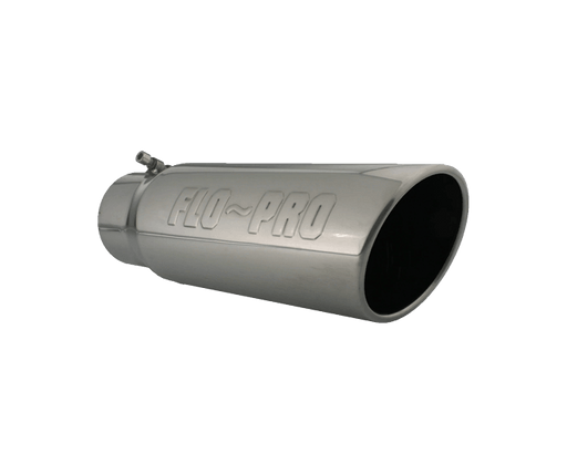 Flo-Pro Exhaust Tip 4" - 5" x 15" Rolled Angle Cut Stainless (4515FB) - Mel's Manufacturing